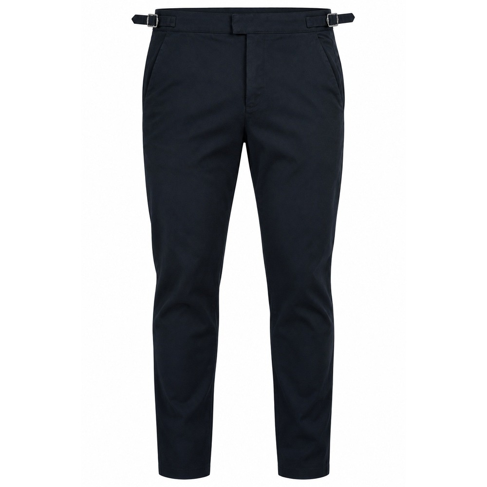 Mauvais Beaufort Stretch Chinos Navy Blue Slim Fit Buckle Waist Pants W40 NEW